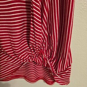 Madeline L Red & White Striped Knotted Tee / Top / Blouse with Bat wing Sleeves